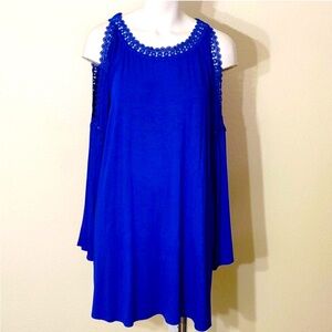 # Peck & Peck Royal Blue Cold Shoulder w/Lace Details & Bell Long Sleeve Blouse